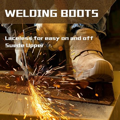 Image of Welding Work Boots for Men Women Slip on Steel Toe Safety Shoes Comfortable Indestructible Work Boots Puncture Proof Lightweight Breathable Construction Shoes