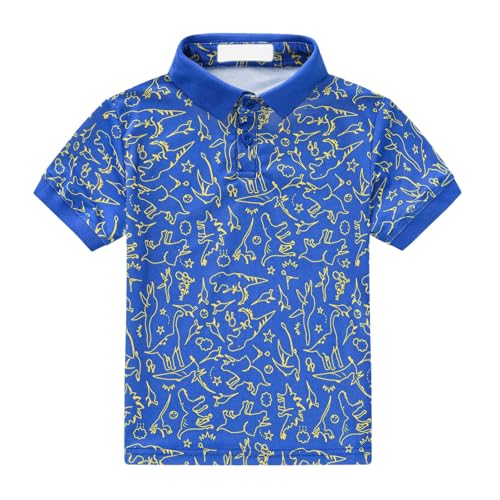 Kids Boys Polo Shirt Breathable Short Sleeve Classic Polos Toddler Tropical Floral Graphic Shirt (Blue-4, 6-7 Years)