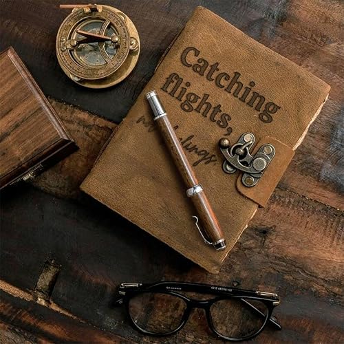 Image of DI-KRAFT Handcrafted A5 120 GSM Vintage Paper Printed Diary Leather Writing Diary With Buckle Lock Notebook Unruled Personal Diaries Leather Journal for Office - 5x7 Inch 200 Pages (Brown Quote8)