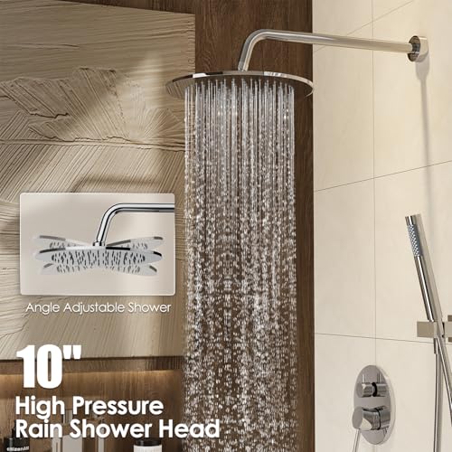 Image of Gabrylly Shower System with Tub Spout, Bathtub Shower Faucets Set with 3-Way Shower Valve, High Pressure 10 inch Rain Shower head with Handheld Spray Combo, Wall Mounted Rainfall Shower Head Set, Chrome