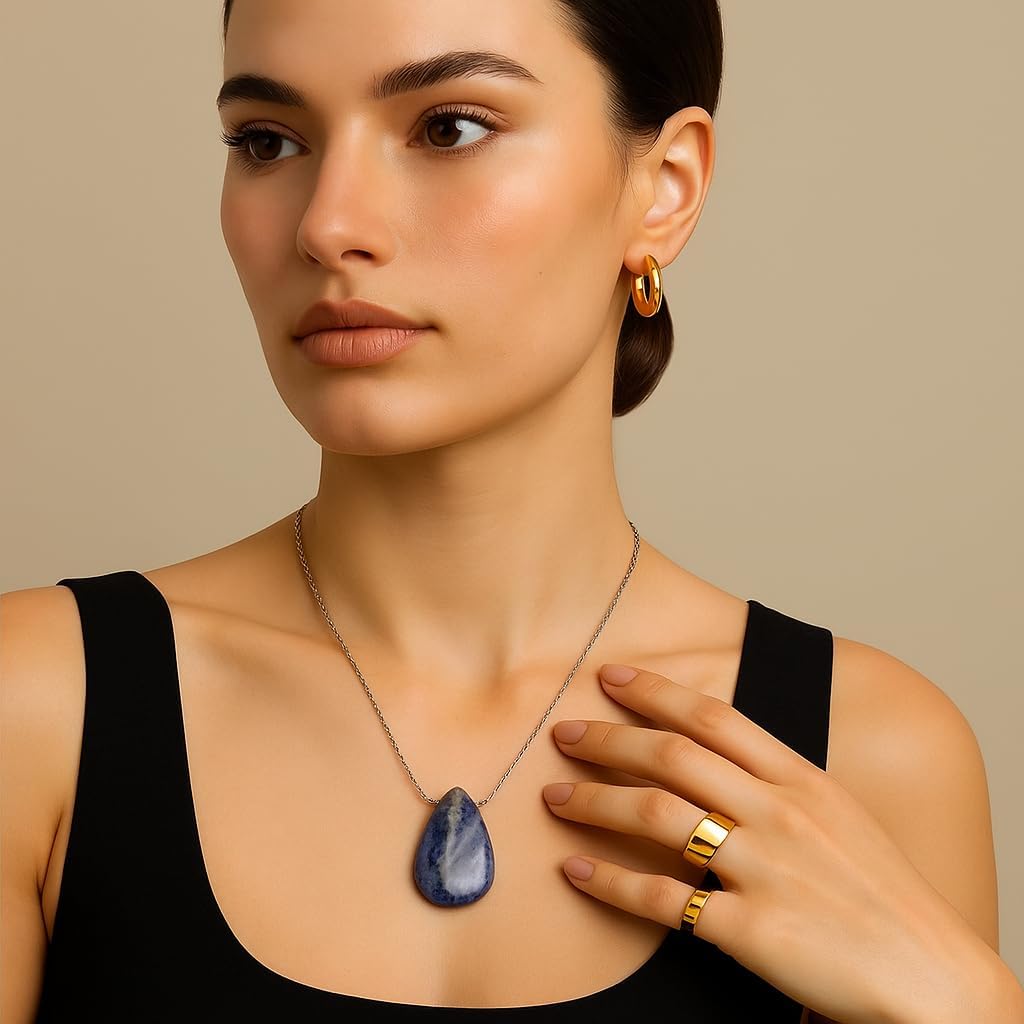 Pear Natural Cabochon Necklace for Women | Handmade Gemstone Pendant | Wire Wrapped Love Crystal Jewelry | 8–14 mm Stone | Chain 16+2 Inch Adjustable - Image 2