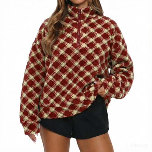 Womens Sherpa Sweatshirt Winter Warm Jackets Mock Neck Fuzzy Pullover Top - image 1