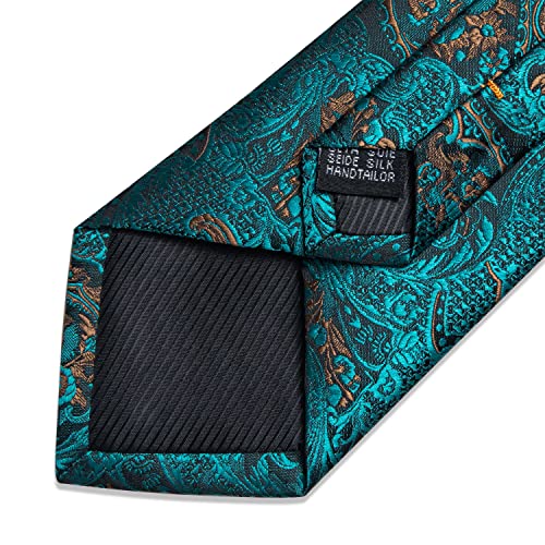 Image of DiBanGu Extra Long Tie for Men Silk 63 inch XL Necktie and Pocket Suqare Cufflinks Set Mens Big and Tall Tie Wedding Party Teal