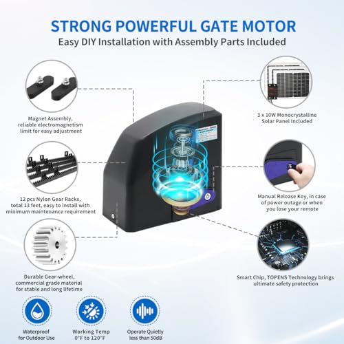 Topens DKR500ST Solar Sliding Gate Opener Rack Drive Automatic Gate Motor thumb #3