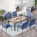 SUNSHINE VALLEY 7 Piece Outdoor Dining Set, Rectangular Wood-Like Table with Umbrella Hole, Patio Dining Set for Outdoor Kitchen Lawn Garden,Backyard,Deck