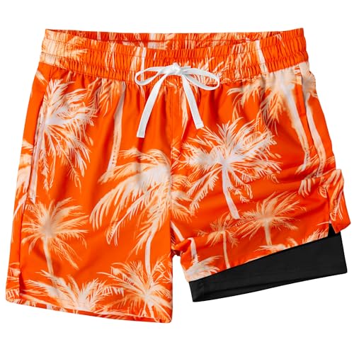 Image of XOMZG Men's Swim Trunks, 2 in 1 Bathing Suits Quick Dry Beach Hawaiian Board Shorts with Pockets
