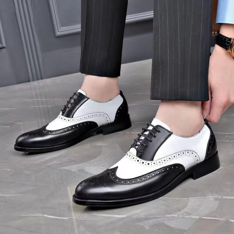 Formal Shoes for Men, Lace-Up Round Toe PU Leather Two-Tone Wingtip Oxford Shoes with Non-Slip Rubber Sole for Party, Office & Wedding2