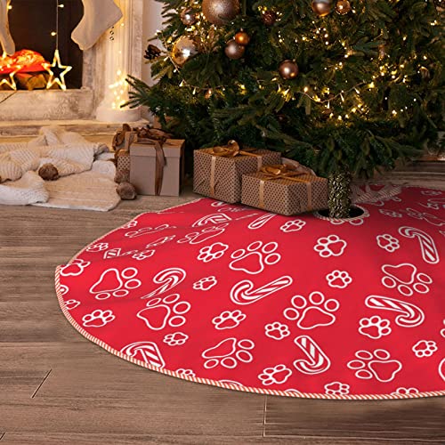 Christmas Dog Paw Christmas Tree Skirt, 30 Inch Xmas Tree Skirts Mat Ornaments for Happy New Year Merry Christmas Xmas Holiday Party Decorations Indoor Outdoor Home Decor