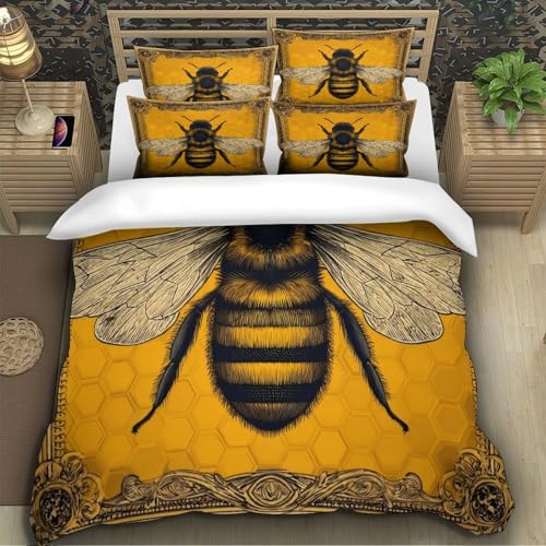 Housse de couette abeille gravure ancienne en microfibre légère 3pcs - 5