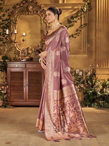 Image of Mehrang Women's Banarasi Silk Kanjivaram Saree For Wedding With Pure Zari Work, Woven Design, With Unstitched Blouse Piece