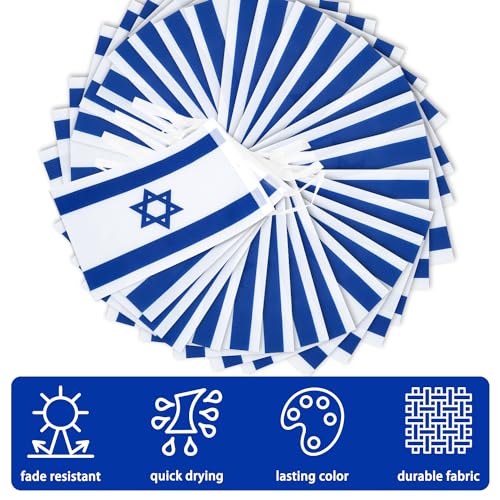 Image of Israel String Flag Pennant Banner, Small Mini Israeli Flags Bunting Banner, National Country Decoration for School, Party, Sports Events, Patriotic Festival, 33 Feet 30 Flags