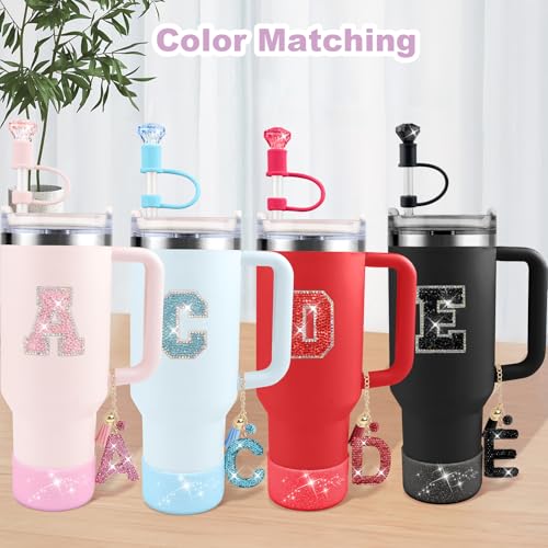 Hpebl 6PCS Black for Stanley Cup Accessories Set 30/40 OZ Bling Rhinestone Initials Charms for Stanley Decorations Tumbler Accessories Including Diamond Straw Topper, Spill Stopper（Letter D） - image 7