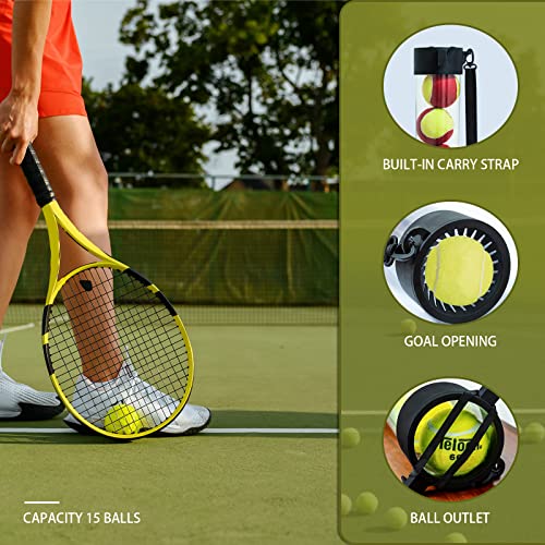 LITIAN Pickleball Balls or Tennis Ball Picker Hopper Tube for 15 Balls-Lightweight Durable Easy Ball Collector, Carrier, and Dispenser, with Shoulder Strap