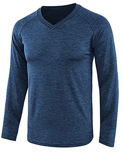 LVCBL Herren Langarm Basic Bluse Oberteile Mens Solid Rundhals T-Shirt mit Tasche, Bleu foncé (03), XXL Cover