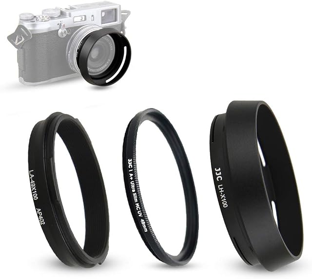 Lens Hood and Adapter Ring Fits for Fujifilm Fuji X100V X100F, X100T, X100S, X100, X70 Replaces Fujifilm LH-X100 (with UV Filter)