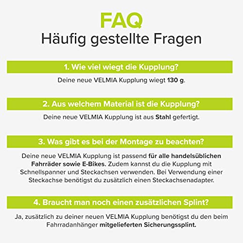 VELMIA Fahrradanhänger Kupplung passend für Qeridoo, Trixie, Hamax & Co. I Fahrrad Anhängerkupplung passend für Qeridoo Modelle bis MJ 2016 I Fahrrad Kupplung
