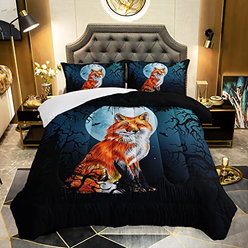 AILONEN Fox Comforter Set - Full Size, Cartoon Printed Bedding with 1 Comforter and 2 Pillowcases for Teens' Bedroom