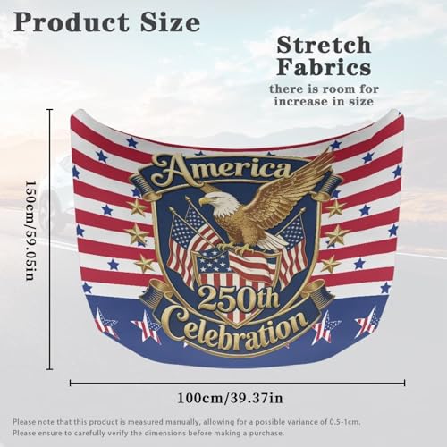 Image of Retro 1776-2026 USA Hood Cover for Truck Stretchable Engine Cover Can be Washed Hood Wraps Universal for Cars