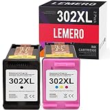 Lemero Remplaçants pour HP 302XL 302 XL Reconditionné Cartouches d'encre pour HP Deskjet 1110 2130 3630 Officejet 3830 4650 4652 4655 Envy 4510 4512 4516 4520 4522,Noir Couleur
