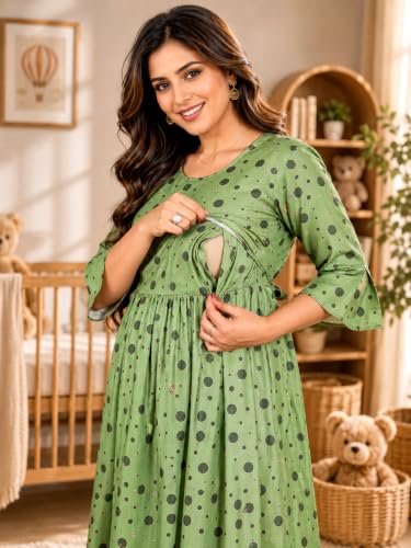 Image of RITIJYA Zipless Feeding Kurta Dress for Women | Maternity Nursing Kurti, No-Zip Easy Access | Extra Pleats Pre to Post Pregnancy | Quick-Dry Fabric | S-4XL