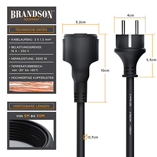 Brandson - Verlängerungskabel Outdoor 3500 W - 3 adrig - Einsatz für den Außenbereich - 20m Meter - IP44 mit Schuko Stecker - Verlängerung Stromkabel – 230 V – mit Schutzkappe - Elektrokabel außen - Image 3