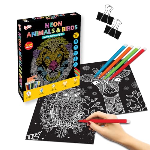 Image of Little Berry DIY Neon Animals & Birds Mandala Art Kit for Girls 9-12 Years | Art & Craft Kit for Girls | Colouring and Painting Set for Kids with 12 Mandala Designs and Sketch Pens | Gift Set for Kids Age 9+