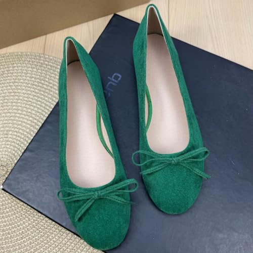 Image of TN TANGNEST Women's Velvet Flats Round Toe Ballet Shoes | Elegant Bowknot Flats Comfortable Casual Slip On Flats for Work