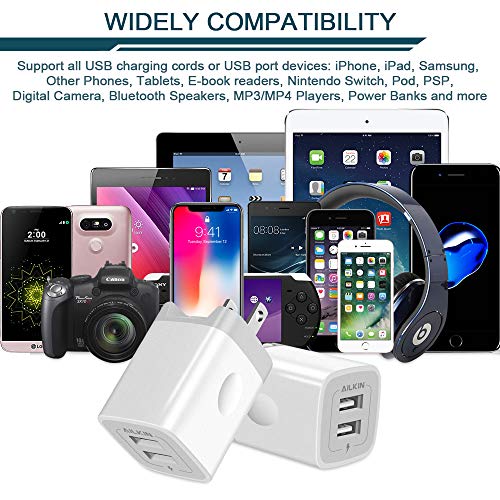 Image of USB Wall Charger, Foldable Charger Adapter, AILKIN 2Pack 2.4Amp Dual Port Quick Charger Plug Cube AC Travel Box for iPhone 17 16 15 14 Pro Max 13 12 11Pro Max /XS /XR Plus, Samsung Galaxy