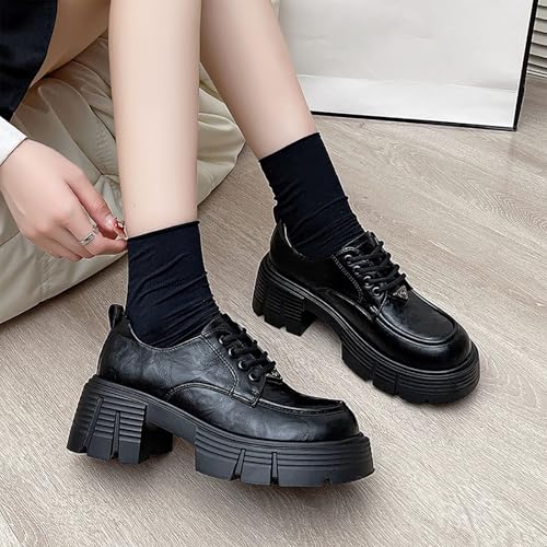 Women's Chunky Platform Oxford Shoes, Winter Style Height-Boosting Comfortable School & Work Shoes for Women3