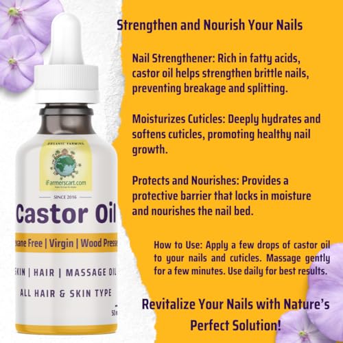 Image of Wood Pressed Castor Oil -50 ML Glass Dropper | Pure Cold-Pressed Arandi Oil | Edible Grade | Hair Growth, Skin Care, Eyelashes, Nails | Native Castor Seeds from Tamil Nadu | 100% Natural by Farmers Society (50 ML)