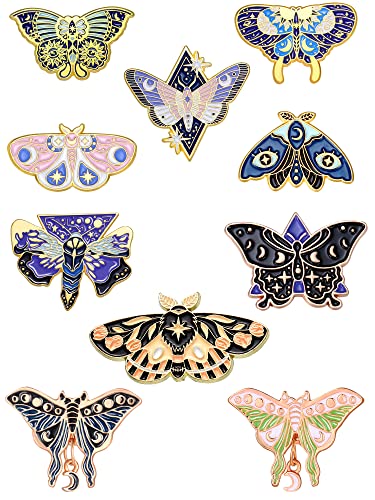 Janinka 10 Pcs Butterfly Enamel Pins Set Cute Enamel Backpack Lapel Pin Cool Horror Brooches for Steampunk Badge Jewelry(Retro Style)