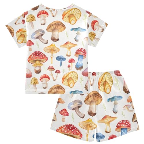 ALAZA Red Blue Yellow Mushroom Pajamas Short Sleeve 2 Piece Sleepwear Top and Bottom Pajama Set Unisex2