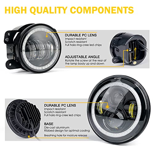 Image of 7 inch LED Headlights & 4 inch Fog Lights Decorative Compatible with 07-18 Jeep JK | Aluminum Base, PC Lens, IP67 Waterproof, Dot Approved, Plug N Play