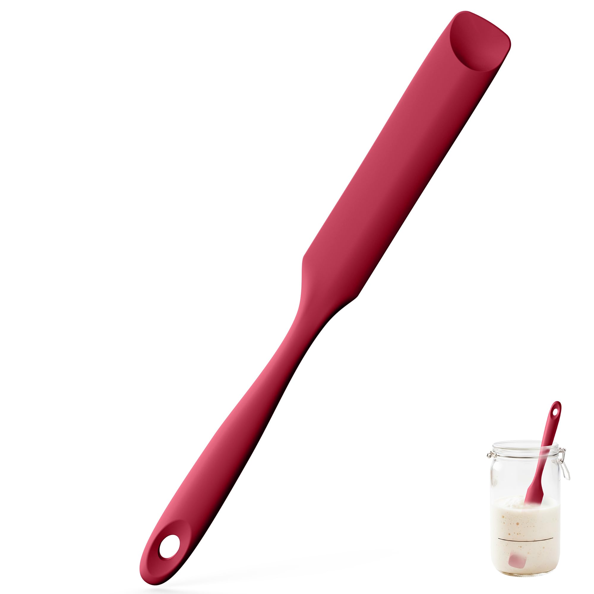 U-Taste Jar Spatula with Full-Length Steel Core & Spoon Tip, 315°C Heat Resistant Food-Grade Silicone Sourdough Spatula, Small Jar Scraper for Spreading Jams, Sauces, Peanut Butter (Red)