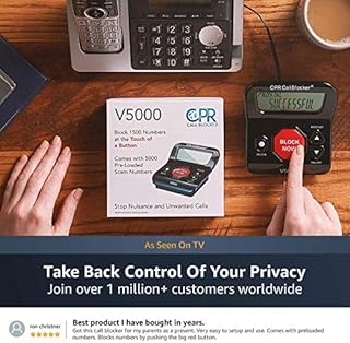 CPR V5000 Call Blocker for Landline Phones - You Can Manually Block All Calls with The Big Red Button - Pre-Programmed with 5,000 Known Nuisance Numbers - Caller ID is Required