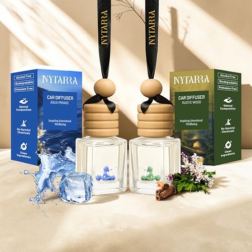 Image of Nytarra Car Perfumes Luxury Combo - Aqua Mirage & Rustic Wood, No-Alcohol & Long-Lasting Fragrance Diffuser, Best Car Air Freshener, Premium Car Scent Hanging Pod