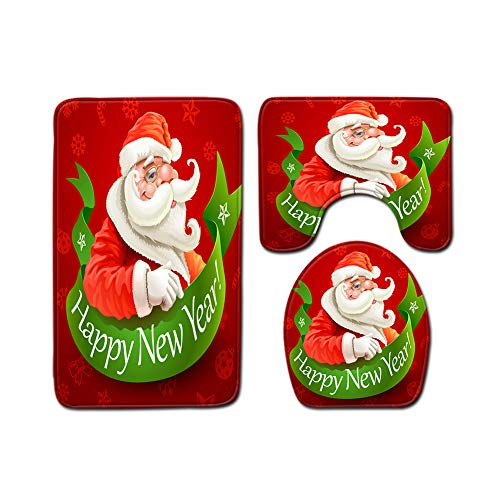 Badezimmer Vorleger 3 Teiliges,Weihnachten Badezimmer Teppich Matten Set Rutschfeste Badematten/U-förmiger Contour Matte…