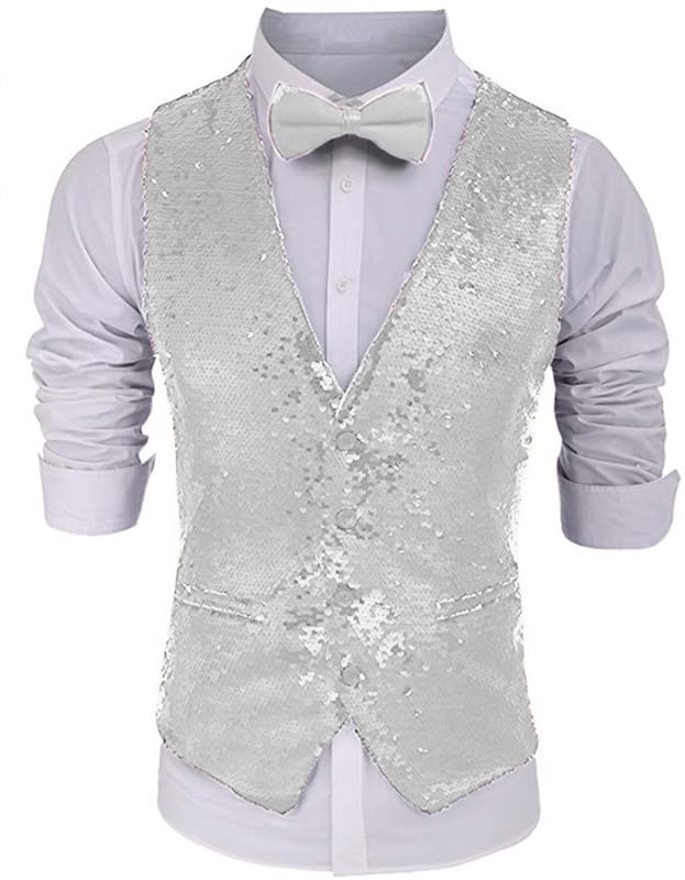 Colorful Men's V-Neck Sequins Magic Performance Vest Dress Suits Waistcoat For Costume Party STMJ0053
