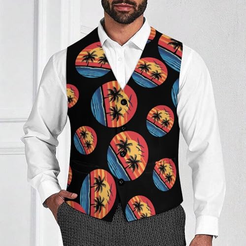 Palm Tree Men's Suit Vest Slim Fit Business Dress Party Pattern Waistcoat Vest Top2