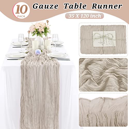 10 Pcs Rosy Brown Cheesecloth Table Runner 10Ft, Gauze Table Runner For Wedding Reception Sheer Bridal Shower Birthday Party Boho Table Decoration, Rustic Romantic Wedding Runner #TOP1
