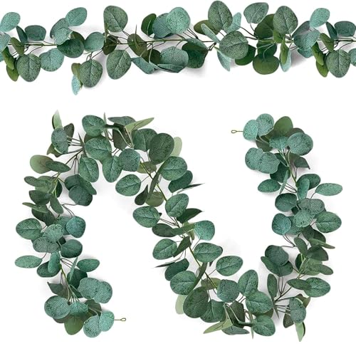 Eukalyptus Girlande 2er Set 3.6M Künstliche Pflanzen Deko für Hochzeit Wohnzimmer & Badezimmer Boho Wanddeko Grün