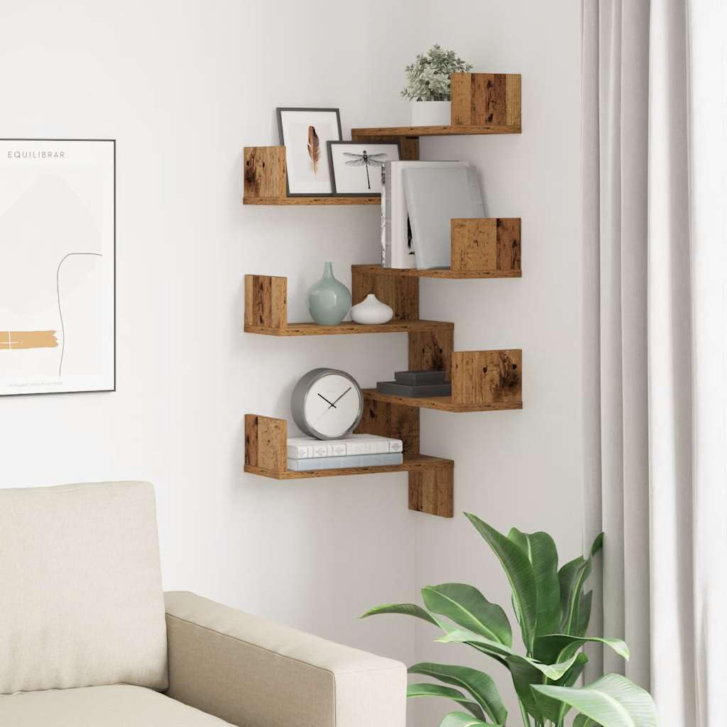 HaoChrymec Étagères Murales d'angle with Bois D'ingénierie, Design Compact, Étagère Murale Angle, Bibliothèque Murale, Étagère Murale Chambre, pour Salon, Bois Récupéré, 40 x 40 x 49.5 cm