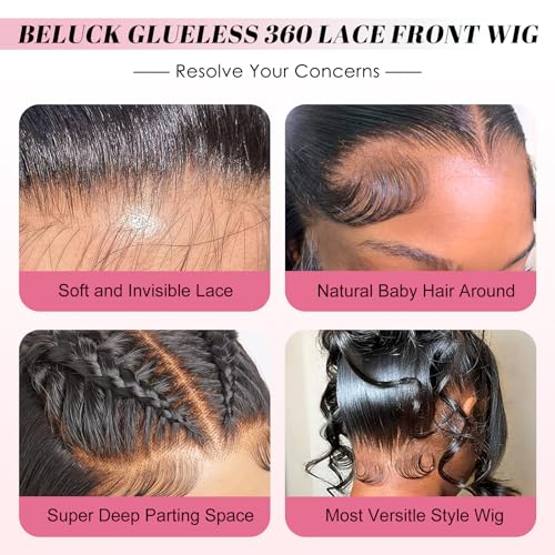 360 Beluck Hidden Strap Drawstring Lace Front Wigs Human Hair Pre Plucked 180 Density Body Wave Frontal 360 Glueless Wigs Human Hair Full Lace HD Lace Front Wigs 18 Inch - Image 3