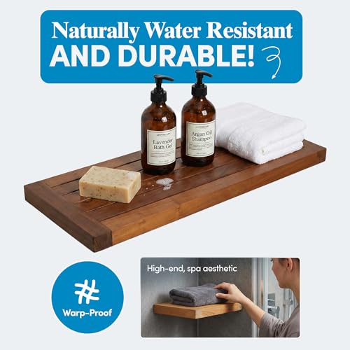 Image of AquaTeak Moa 24 inch Teak Floating Shelf, Wall Mounted, Holds Up to 10 lbs