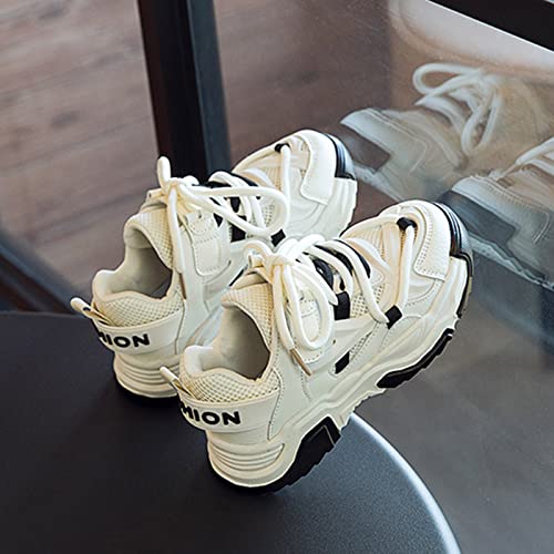 Unisex-Child Lace Up Sneakers Summer Boys Girls Running Tennis Shoes Lightweight Breathable Comfy Sport Athletic (White, 5.5-6 Years Little Child)4