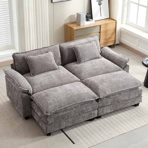 Image of Oprisen 86 inch Modular Sectional Sofa, Comfy Cloud Couch Sectional Sofa with Ottomans, Chenille Sofa Sleeper Deep Seat Sofa with Throw Pillows for Living Room (Lgiht Grey)