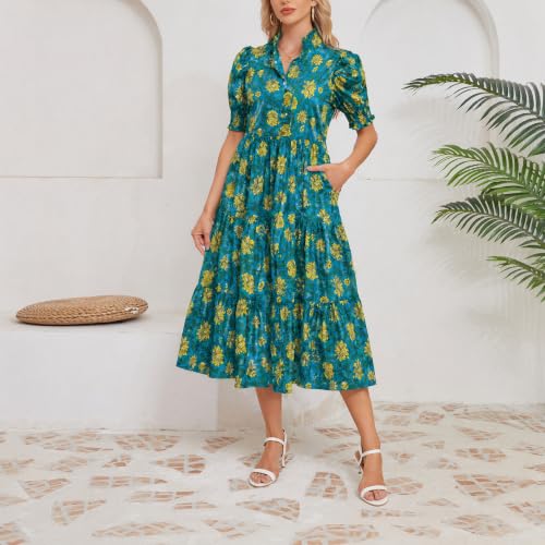 Image of Kedera Women Summer Casual Maxi Dress Trendy 2026 Puff Short Sleeve V Neck Ruffle Tiered Flowy Boho Beach Long Dresses