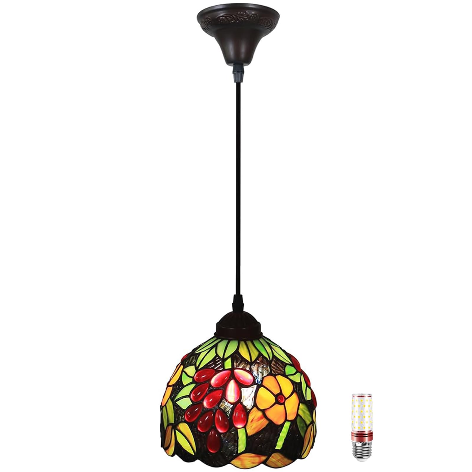 Uziqueif Pendant Light, Pendant Ceiling Light 8", Tiffany Style Hanging Ceiling Lights, Glass Lampshade, LED Kitchen Island Lights, vintage chandelier for Dining Room, Living Room, Height Adjustable,Q