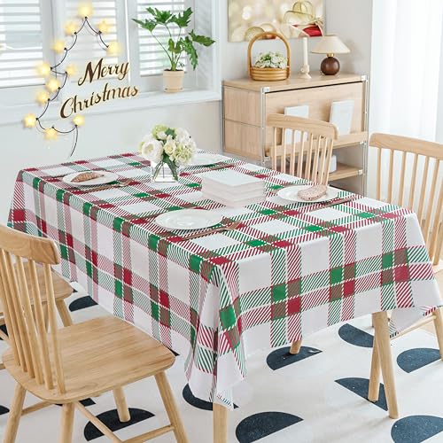 Jubilantex Tablecloth 84" inch Green and Red Plaid Waterproof Wrinkle-Free Washable Christmas Decoration Fabric Table Cover for Dining Outdoor Party Holiday Kitchen,60 x 84 inch by Jubilantex - Used condition - US$19.09