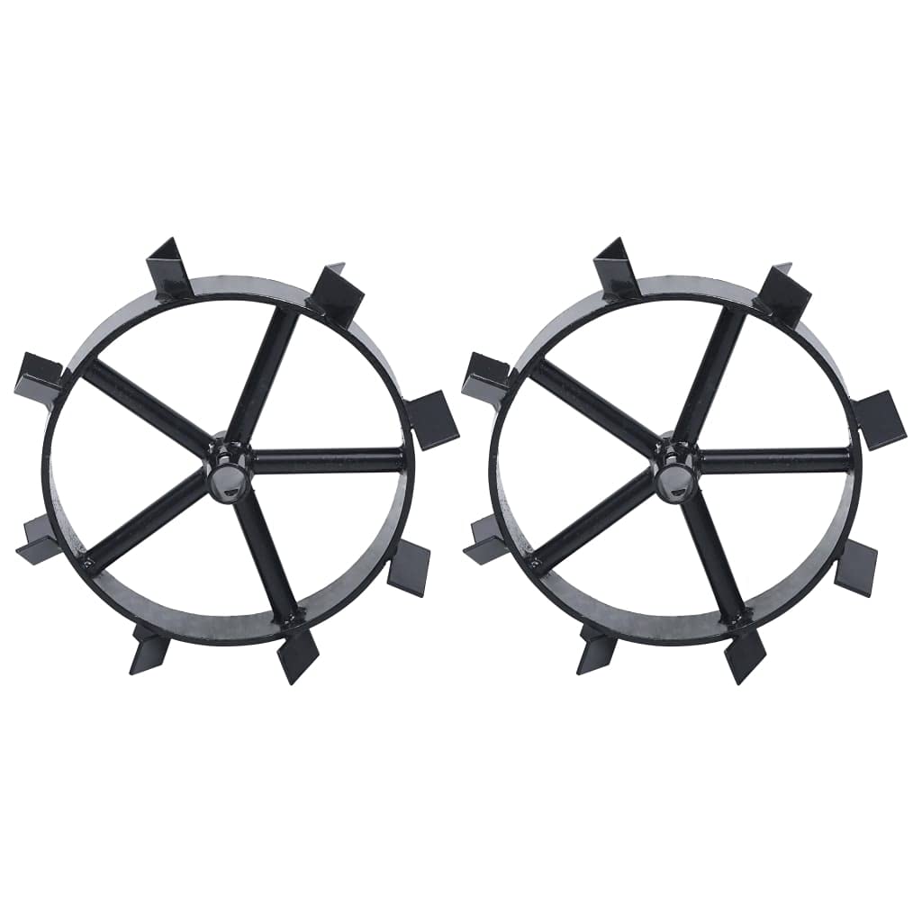 vidaXL 2X Roues Métalliques pour Cultivateur à Essence Roue de Stabilisation de Motobineuse Roue de Motoculteur Résistant 6,5 ch Noir